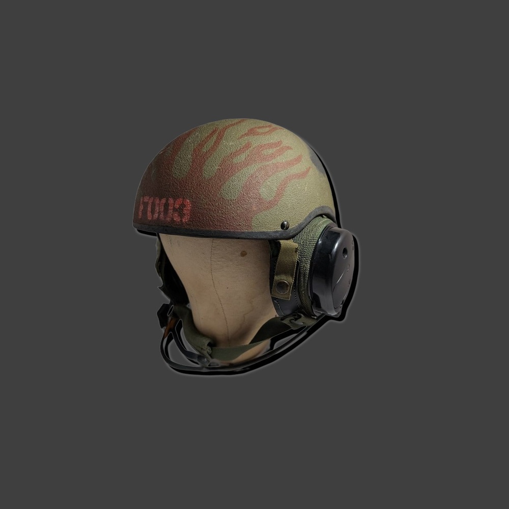 Vintage 1980s Pilot Helmet with Flame Design and Headset